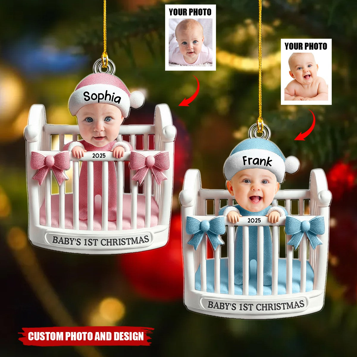 Personalized Baby’s 1st Christmas Photo Ornament – Custom Name & Year Keepsake