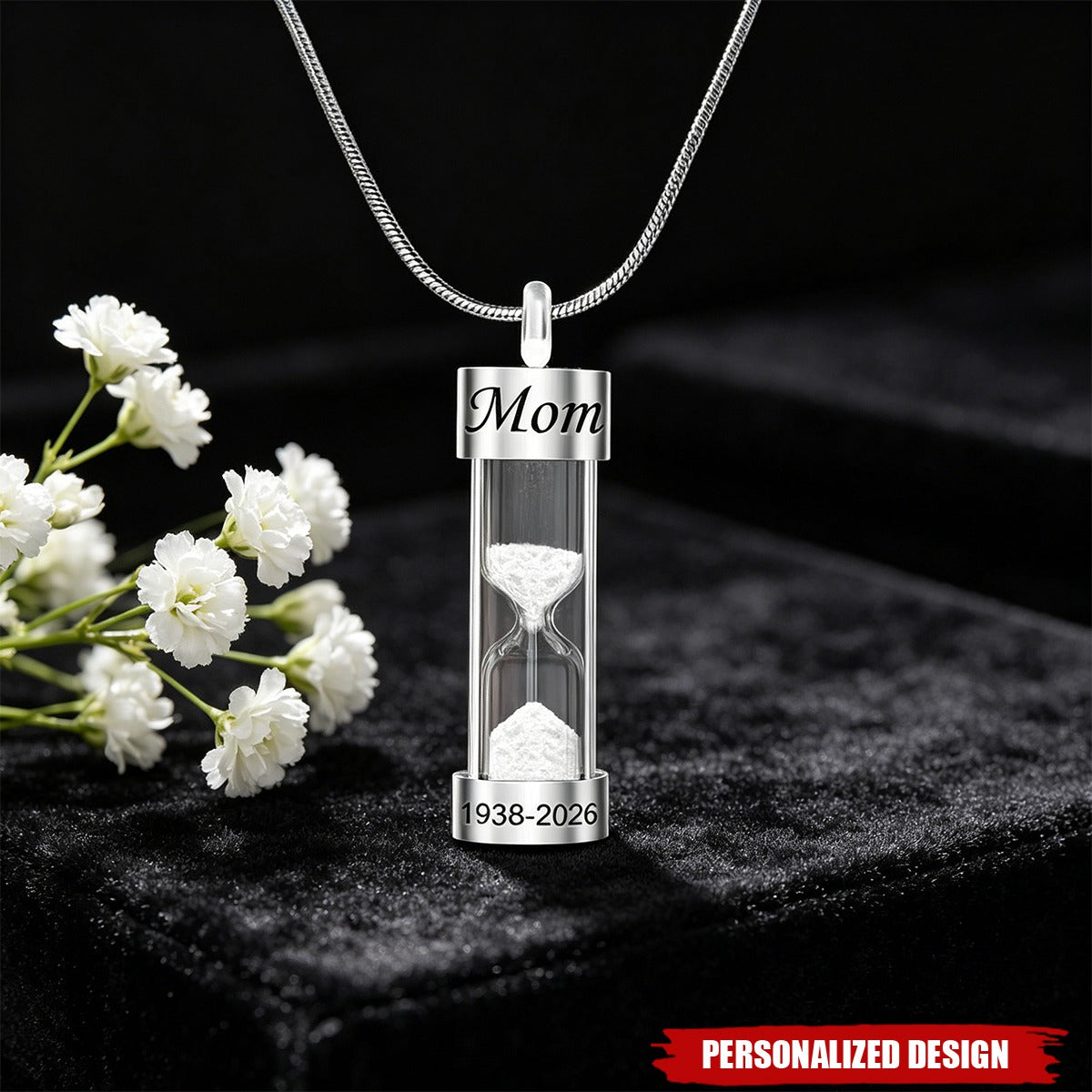 Personalized Hourglass Urn Necklace for Ashes - Custom Engraved Memorial Jewelry