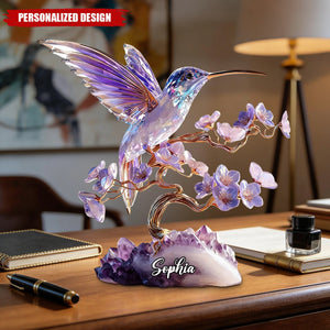 Personalized Amethyst Styled Hummingbird Plaque - Nature Inspired Keepsake Gift