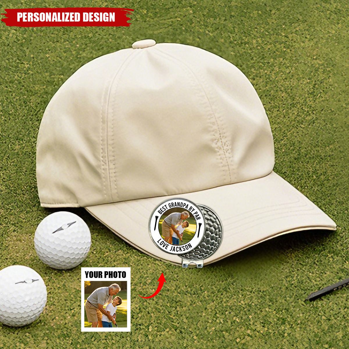 Personalized Family Photo Golf Ball Marker Hat Clip - Father’s Day Gift for Golf‑Loving