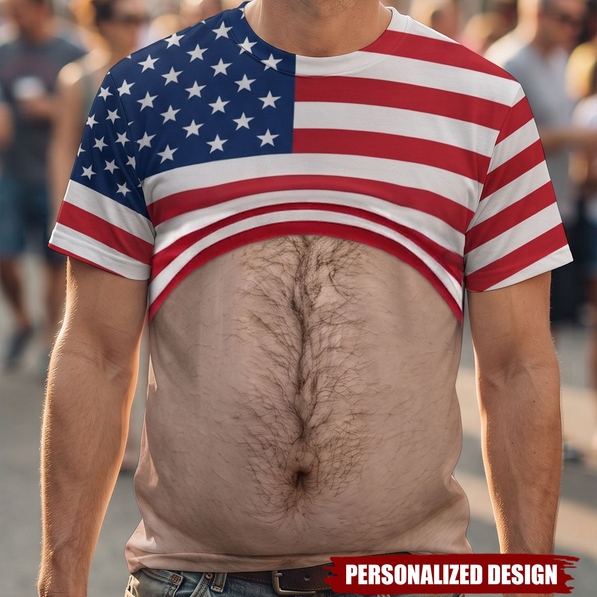 Personalized Optical Illusion Fake Lifted Shirt Dad Bod Belly T-Shirt