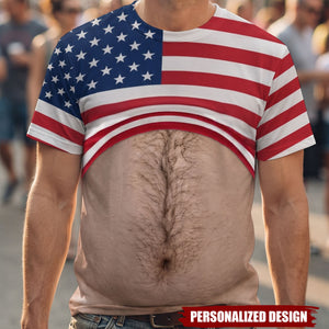 Personalized Optical Illusion Fake Lifted Shirt Dad Bod Belly T-Shirt