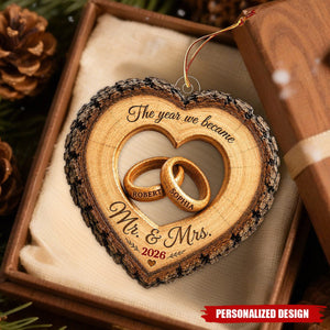 Personalized Heart Wood Slice Flat Acrylic Ornament - Wedding Year Milestone Keepsake