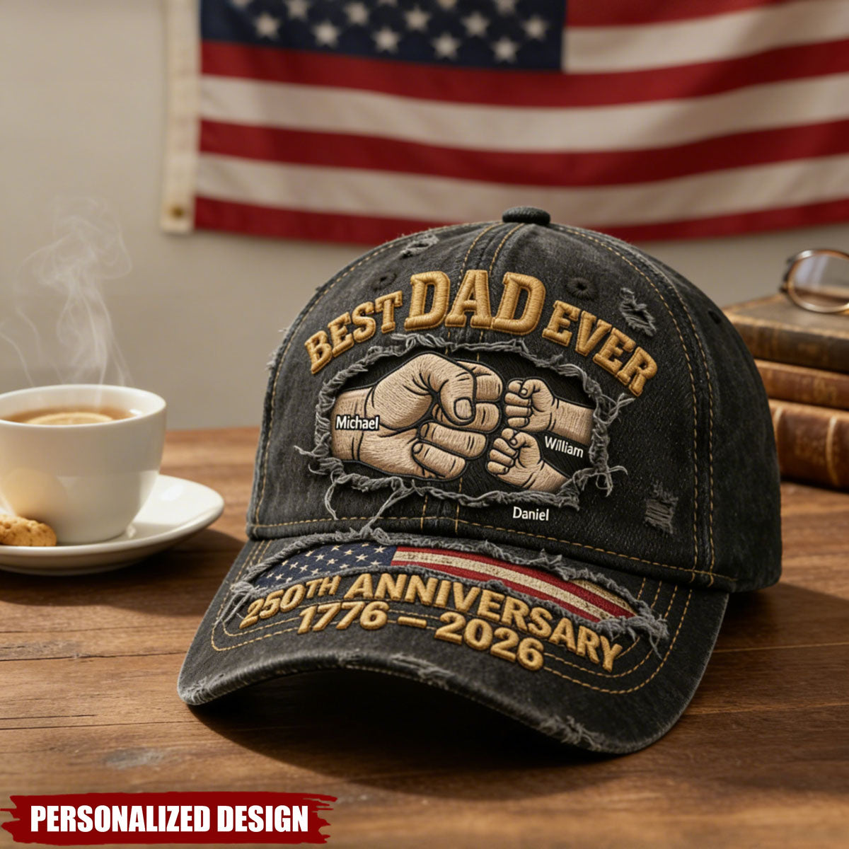 Personalized 250th Anniversary Best Dad Ever Cap - Custom Gifts For Dad