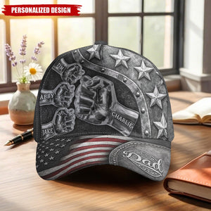 Personalized Dad Fist Bump American Flag Cap – Custom Gift For Dad