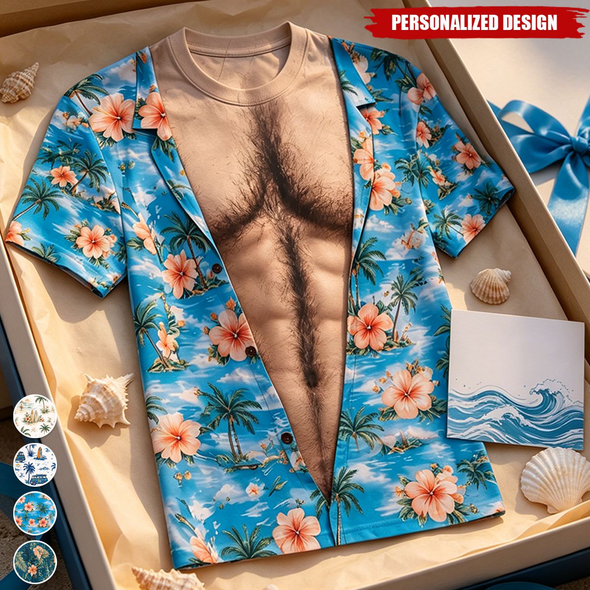 Personalized Men's Funny Fake Open Optical Illusion Tropical Print Crew Neck T-Shirt