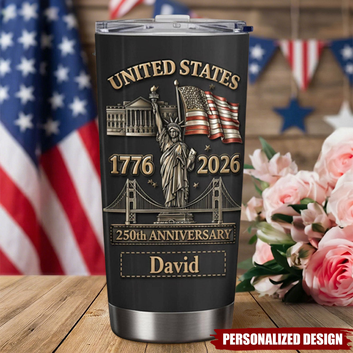 Personalized 250th Anniversary Tumbler – Gift for Him or Veteran