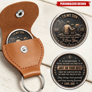 Personalized To My Son Custom Coin With Leather Keychain- Gift From Dad