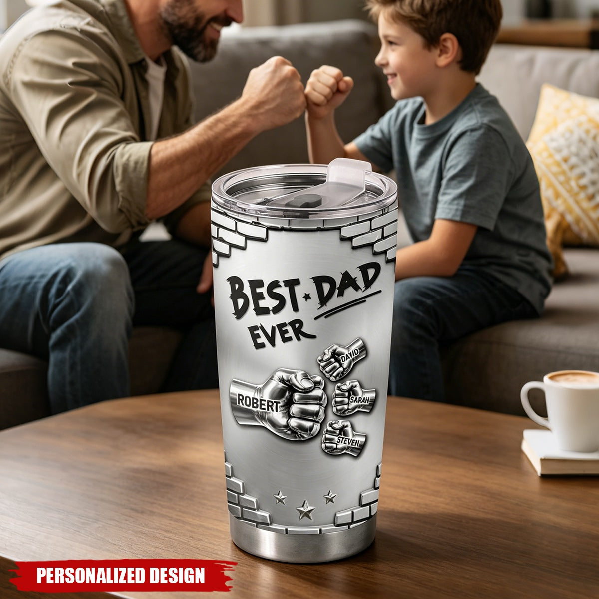 Personalized Multi Kid Name Fist Bump Design Tumbler - Stainless Steel Travel Tumbler