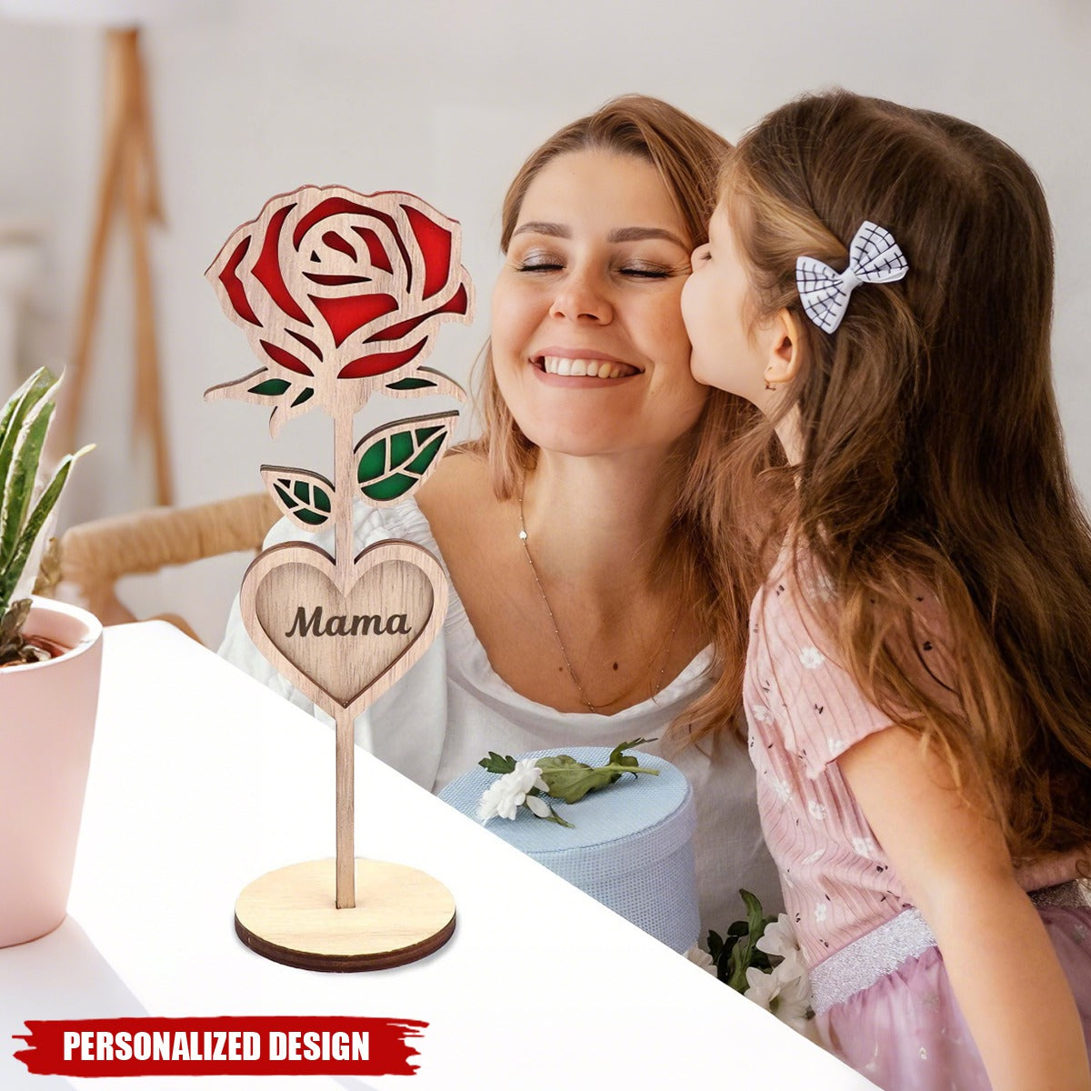 Personalized Wooden Rose desktop decor - Mother's Day Gift