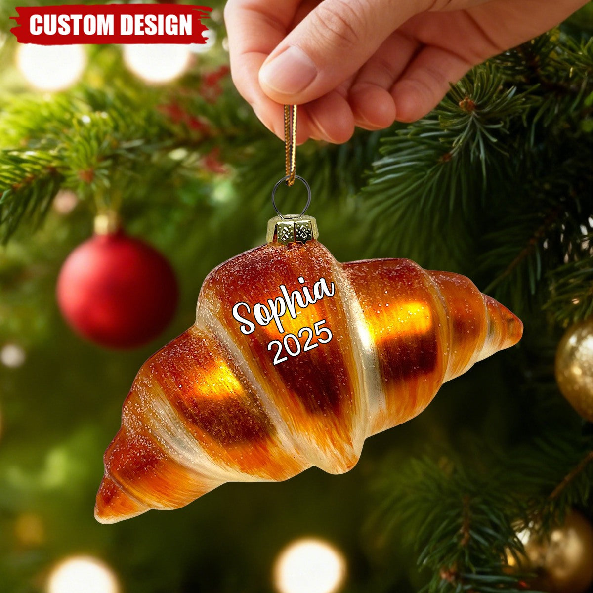Custom Croissant Christmas Ornament – Personalized Name & Year