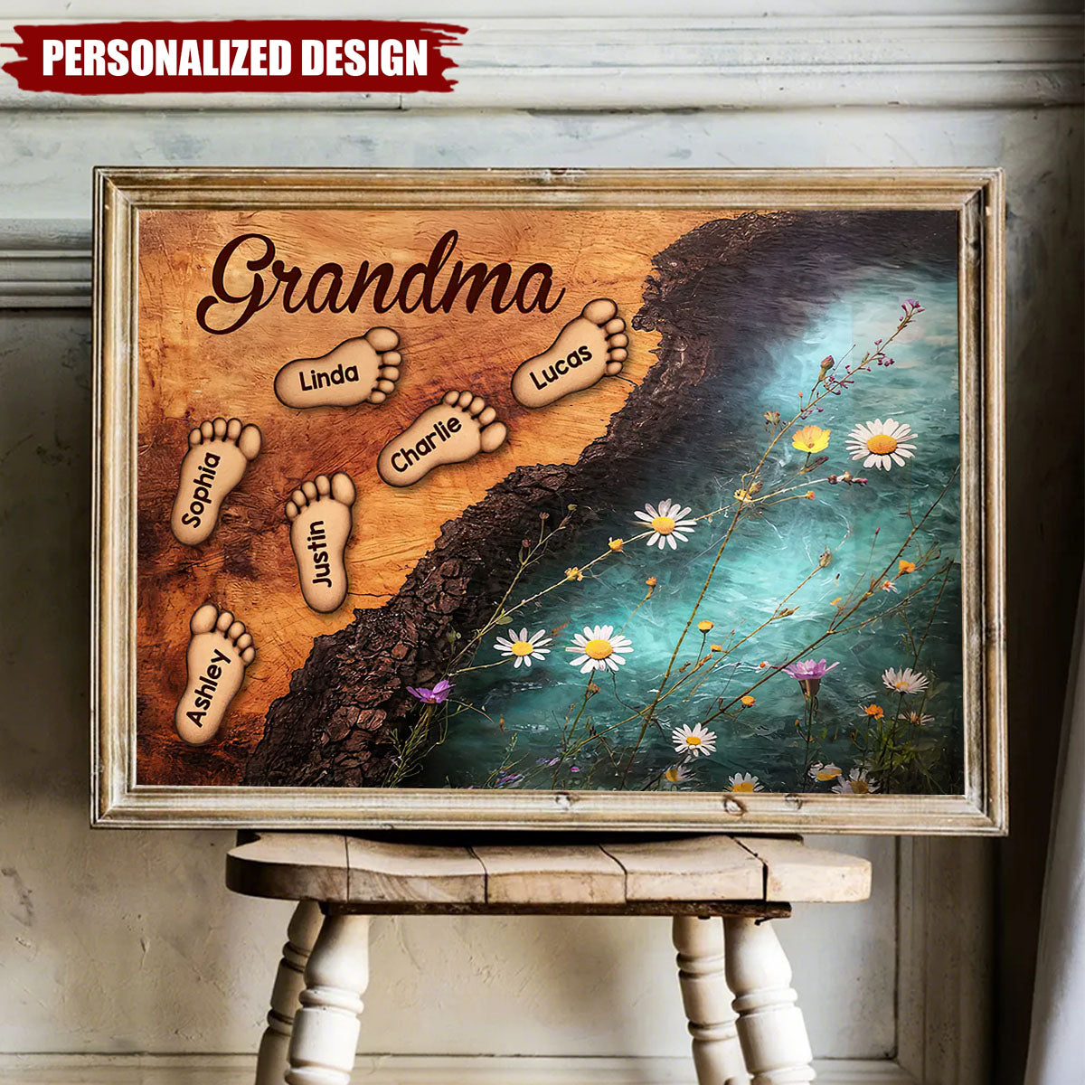 Personalized Grandkids Footprint Poster - Gift For Grandma