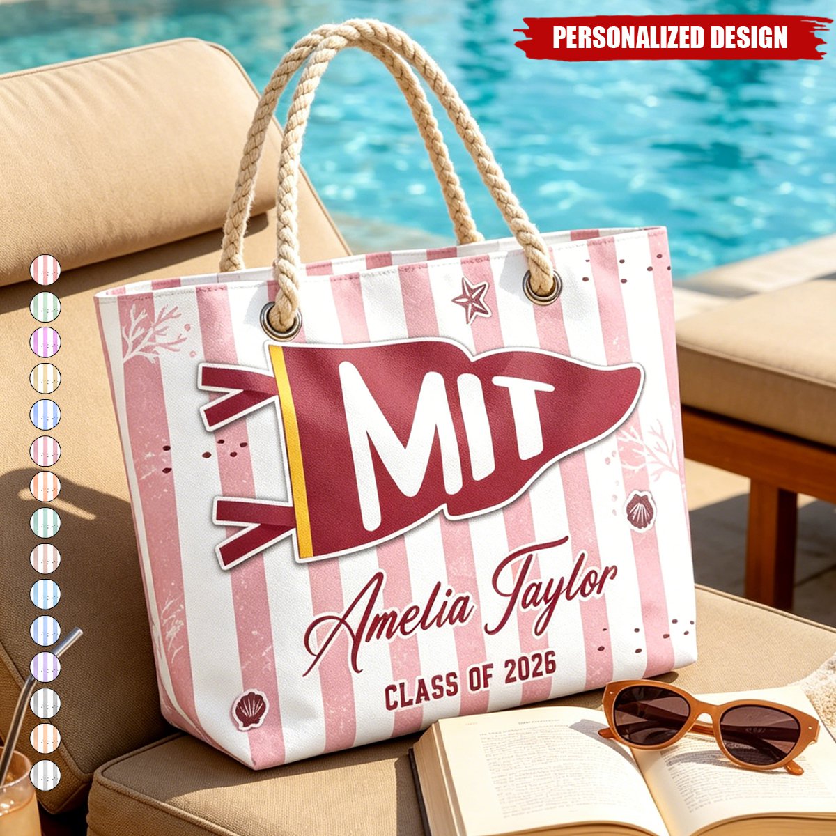 Personalized College Pennant Beach Tote - Custom Name & Class Year