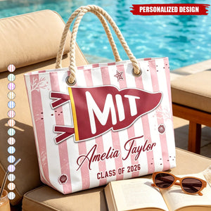 Personalized College Pennant Beach Tote - Custom Name & Class Year