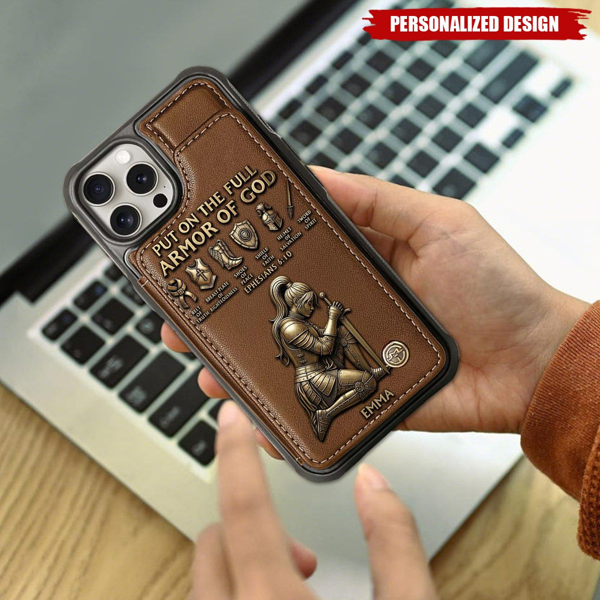 Personalized "Full Armor of God" Leather Wallet Phone Case – Custom Christian Gift