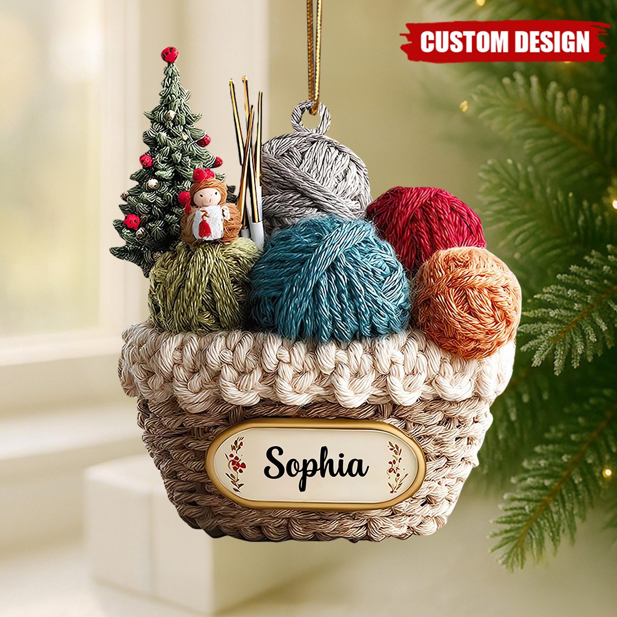 Personalized Knitting Basket Christmas Ornament - Gift For Knitting Lover