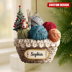 Personalized Knitting Basket Christmas Ornament - Gift For Knitting Lover