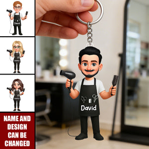 Personalized Cartoon Hairdressers Keychain – Gift For Male Or Female Hairdressers