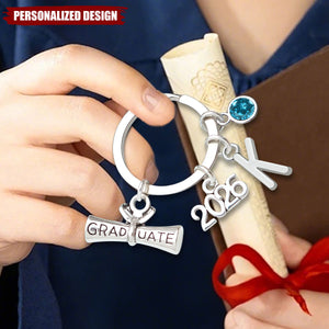 Personalized 2026 Graduation Keychain - Custom Initial & Birthstone Graduate Gift