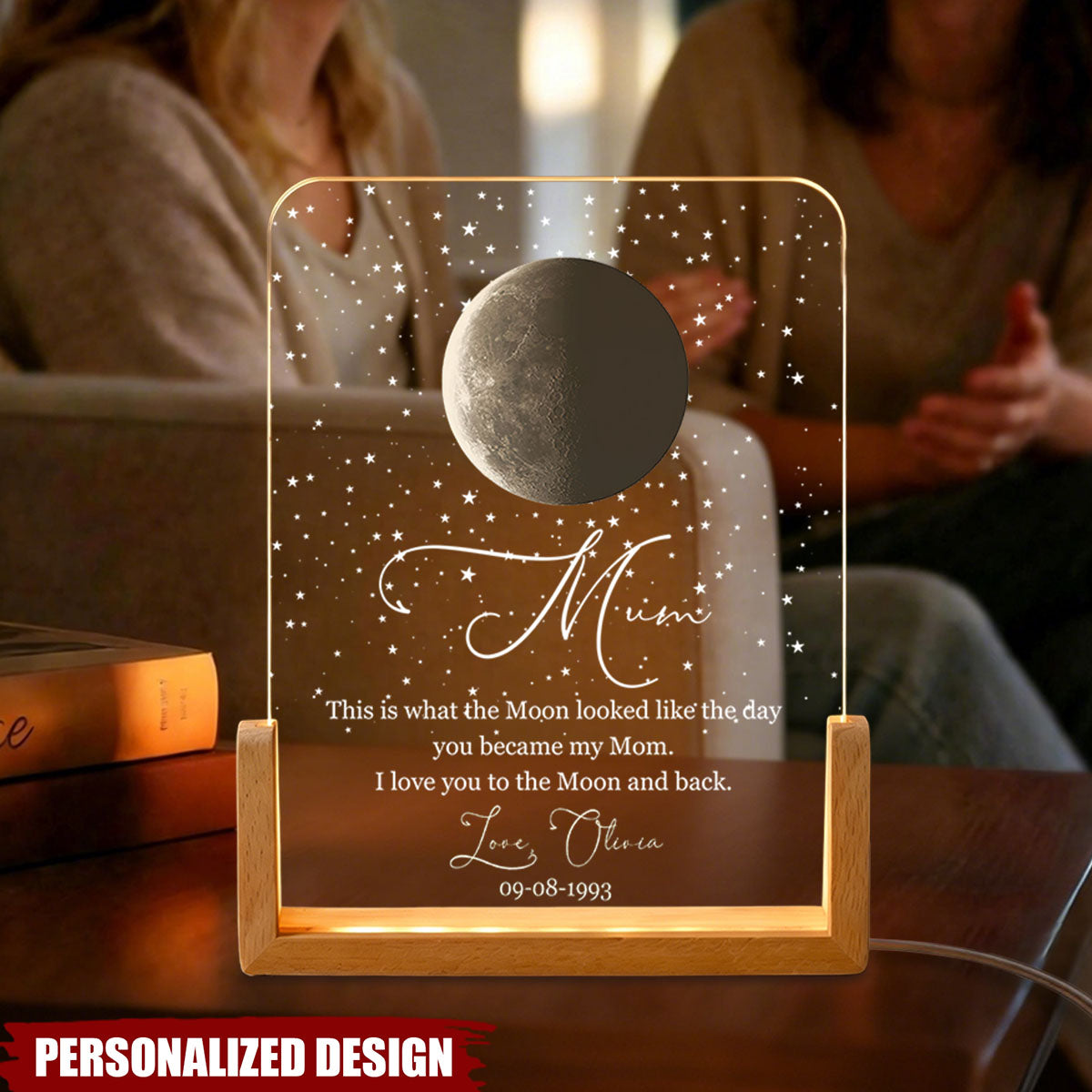 Personalized Moon Phase LED Night Light - Custom Mom Gift with Name & Date