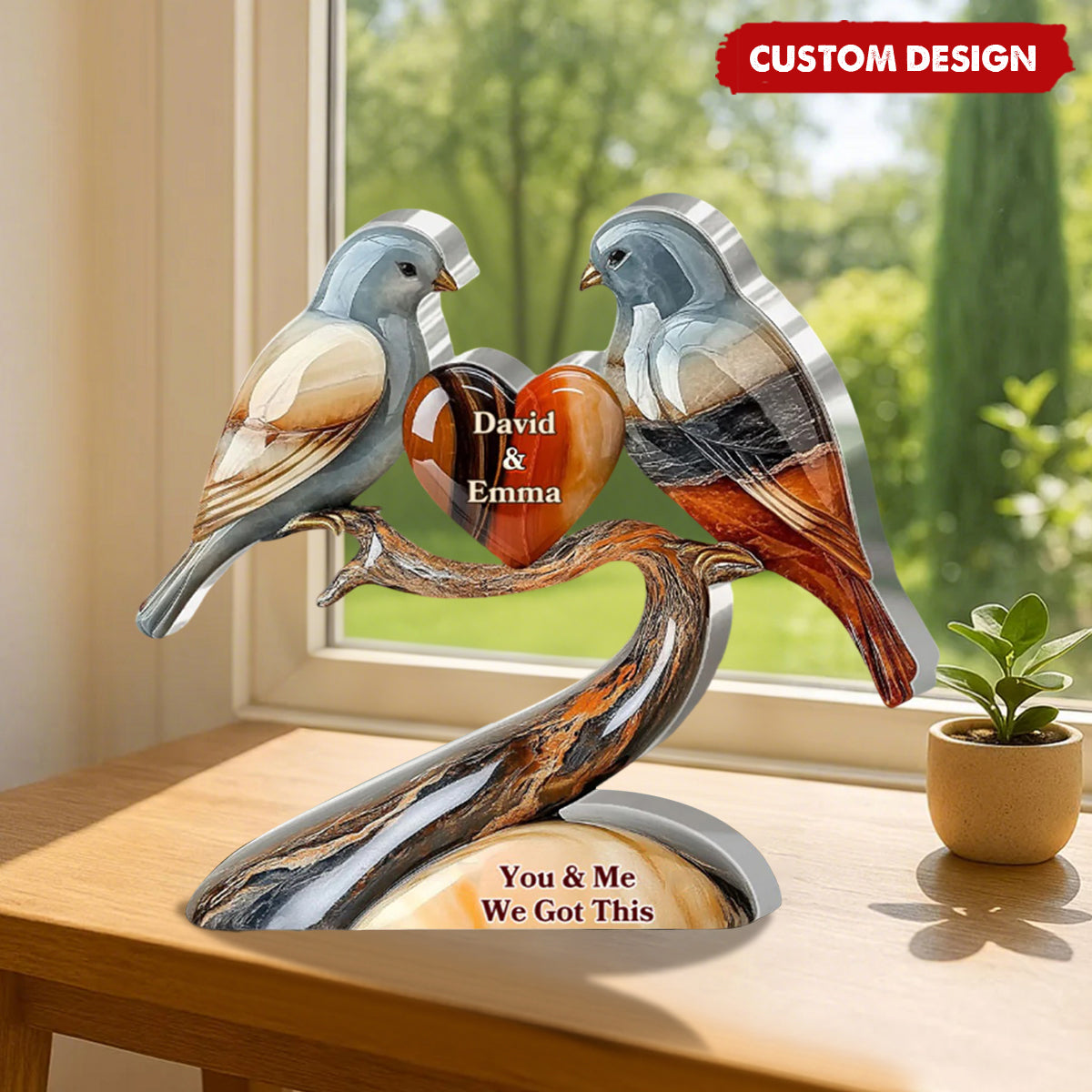 Custom Couple Bird Figurine – Personalized "Together Since" Heart Keepsake