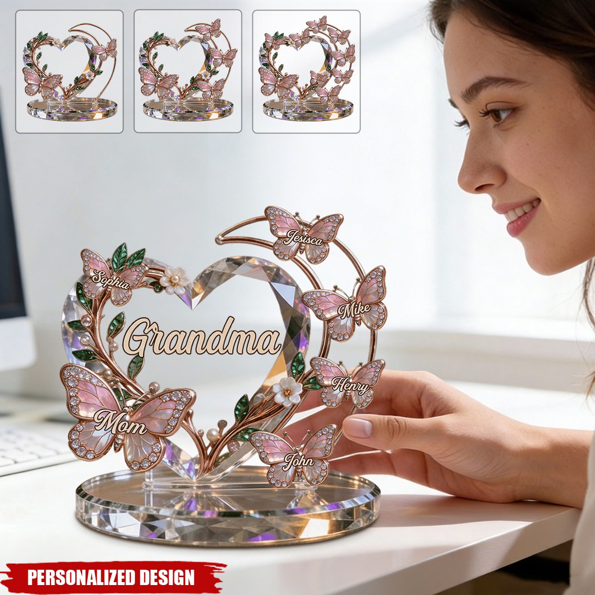 Personalized Butterfly Heart Plaque - Gift For Grandma, Mom