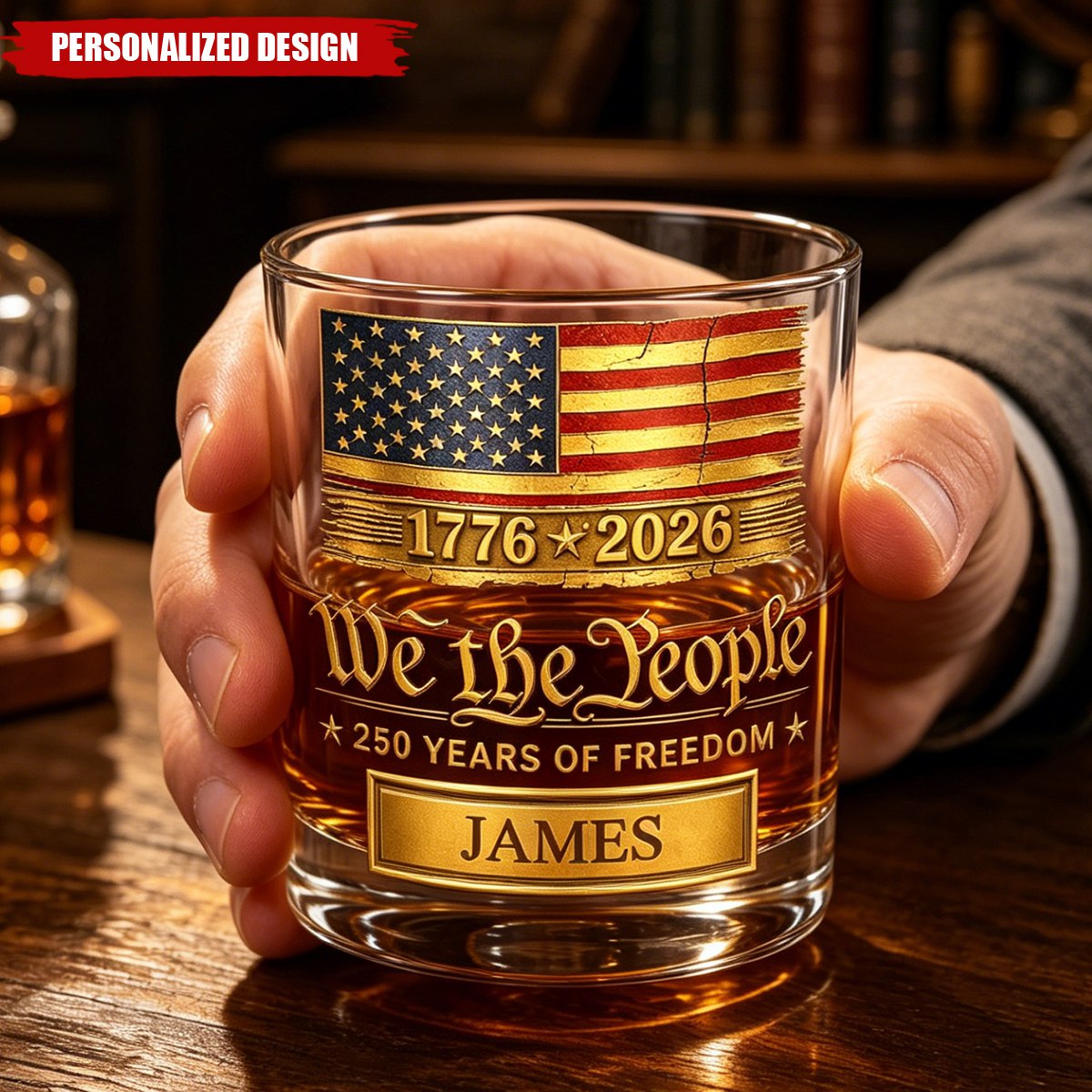 Personalized We The People 1776-2026 USA 250th Anniversary Whiskey Glass with Custom Name