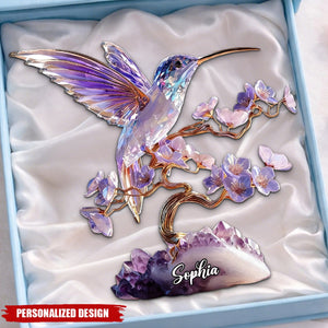 Personalized Amethyst Styled Hummingbird Plaque - Nature Inspired Keepsake Gift
