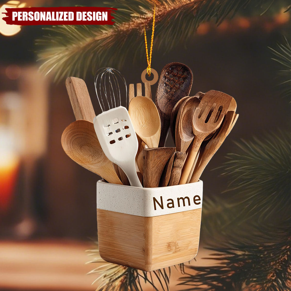 Personalized Kitchen Utensil Ornament – Custom Name Chef Gift