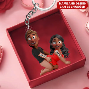Naughty Personalized Cartoon Couple Keychain – Custom Names & Design
