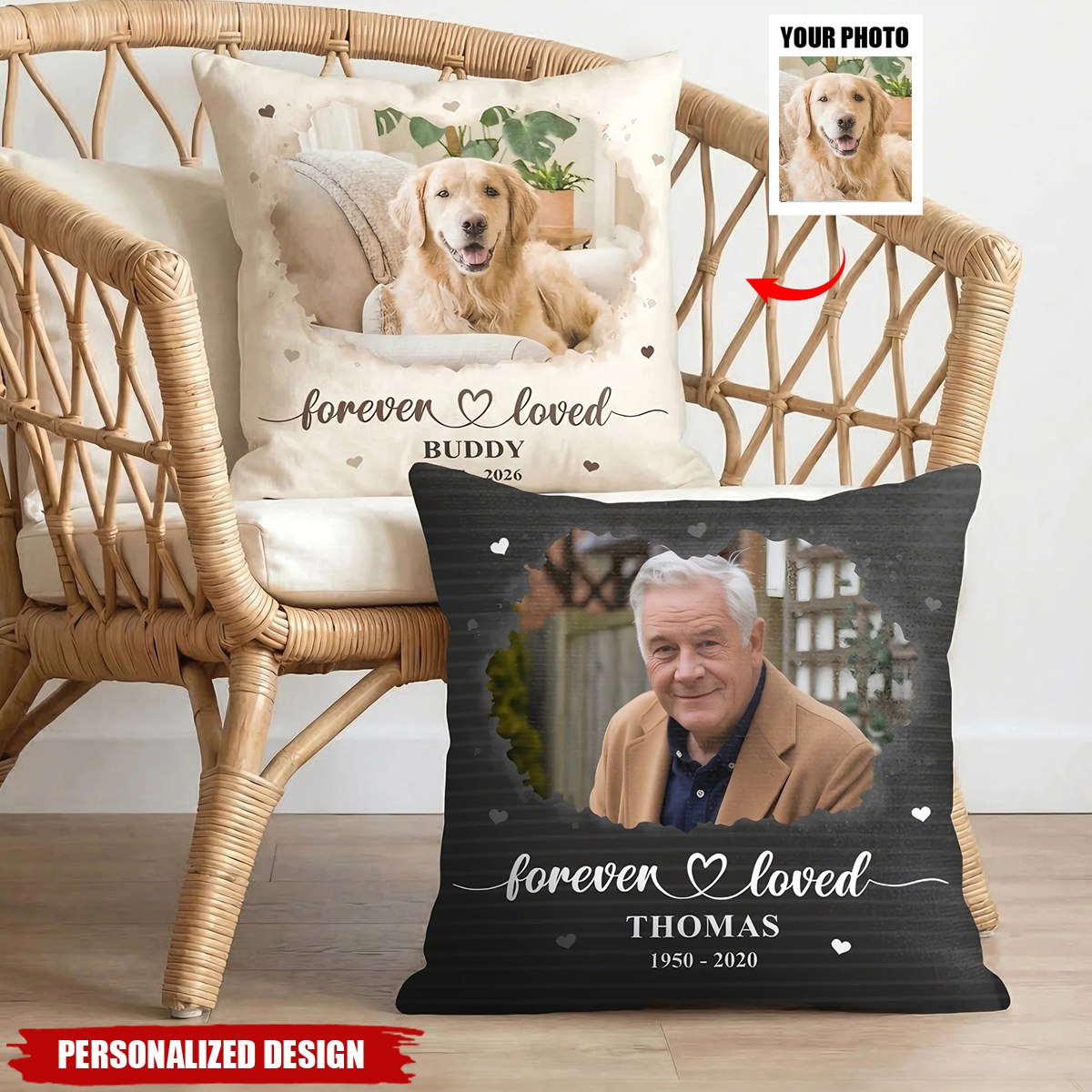 Personalized Forever Loved Memorial Pillow - Custom Photo & Name  for Loss of Loved One