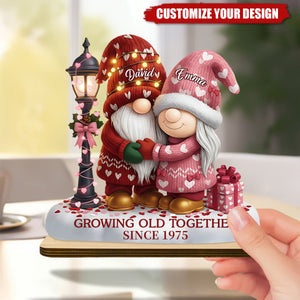 Personalized Wooden Plaque - Growing Old Together With Elderly Couple And Hearts