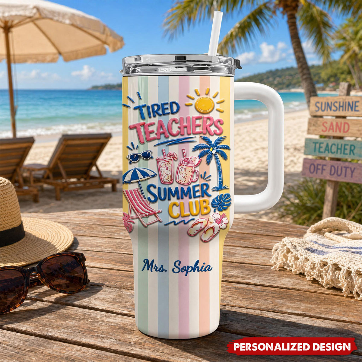 Personalized Teachers Summer Club 40oz Handle Tumbler - Custom Teacher Name