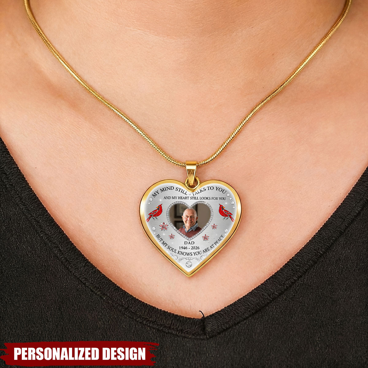 My Mind Still Talks To You - Personalized Photo Heart Memorial Necklace