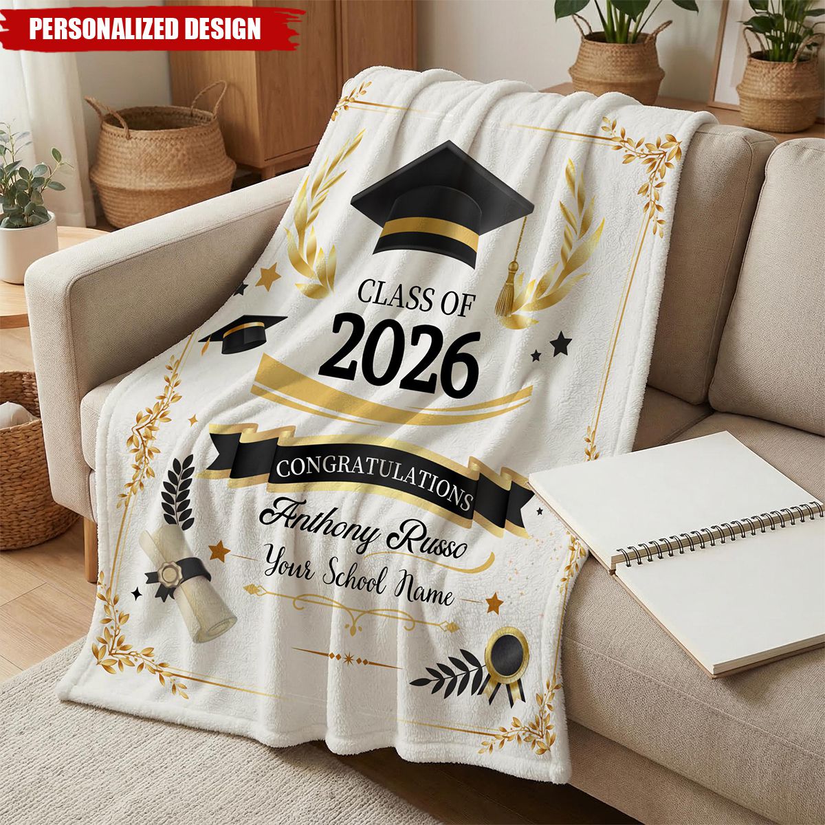Personalized Graduation Blanket - Custom Name Class of 2026 Gift