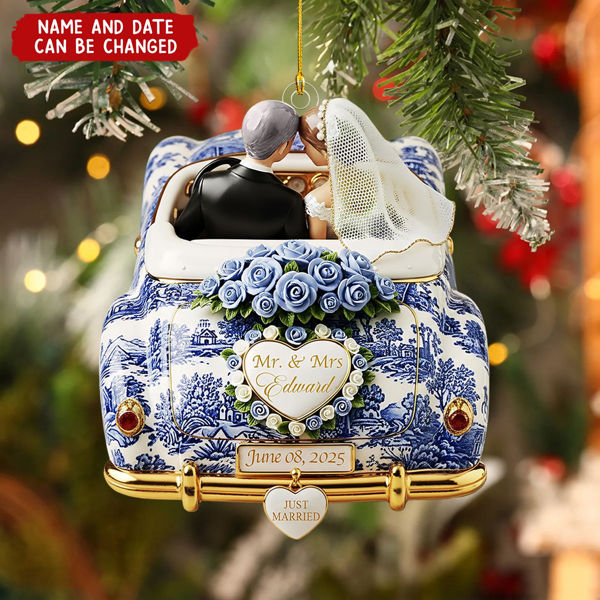 Personalized Just Married Car Ornament – Wedding Gifts For Couple