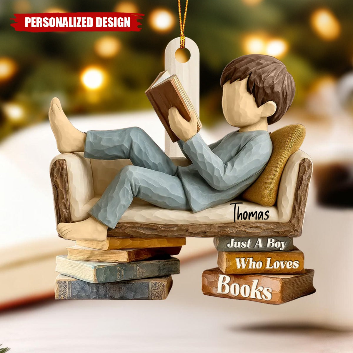 Personalized Reading Ornament – Just a Boy/Girl Who Loves Books