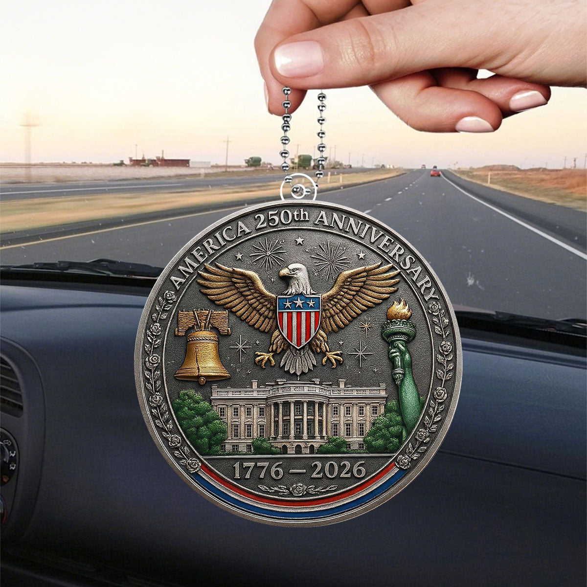 USA 250th Anniversary Car Hanging Ornament – 1776–2026 Patriotic Eagle Rearview Mirror Decor