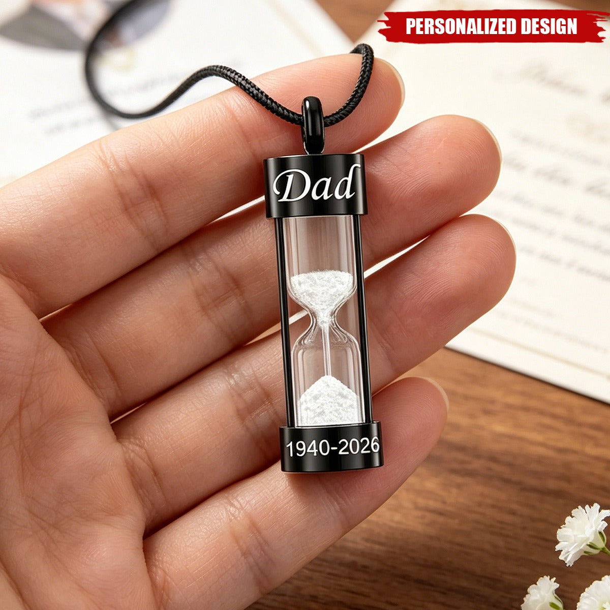 Personalized Hourglass Urn Necklace for Ashes - Custom Engraved Memorial Jewelry