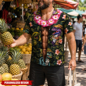 Personalized Optical Illusion Open Hawaiian Floral Shirt & Muscular Abs Men’s T-Shirt