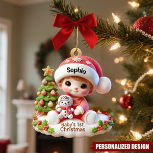 Personalized Baby’s First Christmas Santa Hat Flat Acrylic Ornament