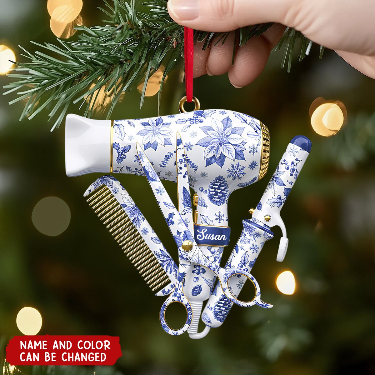 Personalized Hairstylist Christmas Ornament – Custom Name & Color