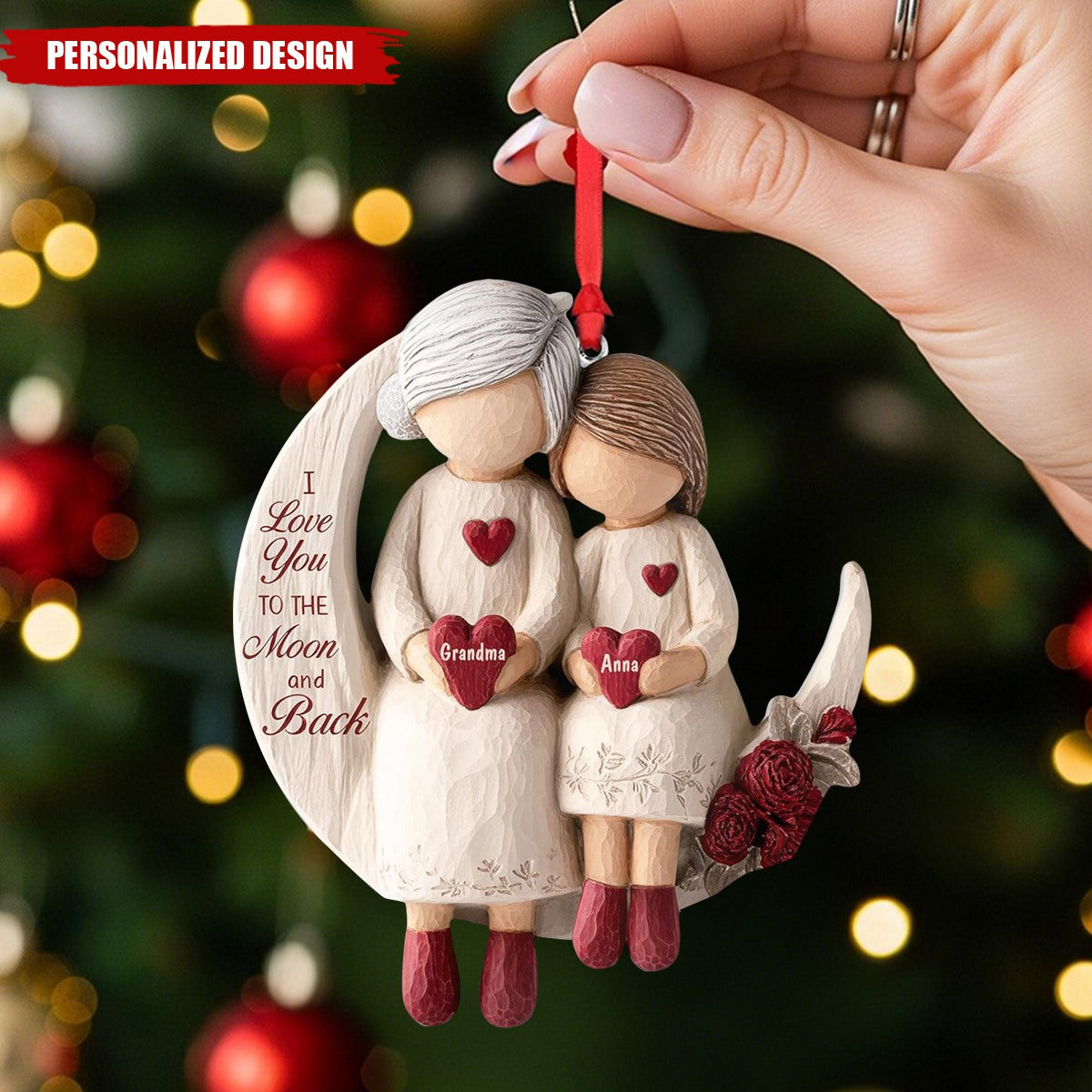 Custom Grandma & Granddaughter Keepsake – Christmas Moon Ornament
