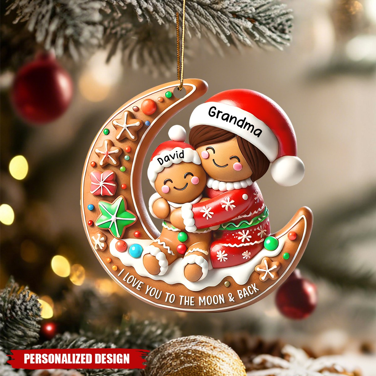 Personalized Gingerbread Moon Grandma and  Grandchild Christmas Acrylic Ornament