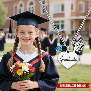 Personalized Graduation Heart Necklace - Class of 2026 Gift for Graduate