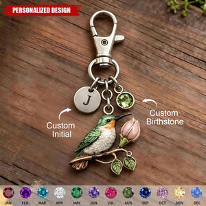 A Little Hummingbird for You keychain - Custom Initial & Birthstone Memorial Gift
