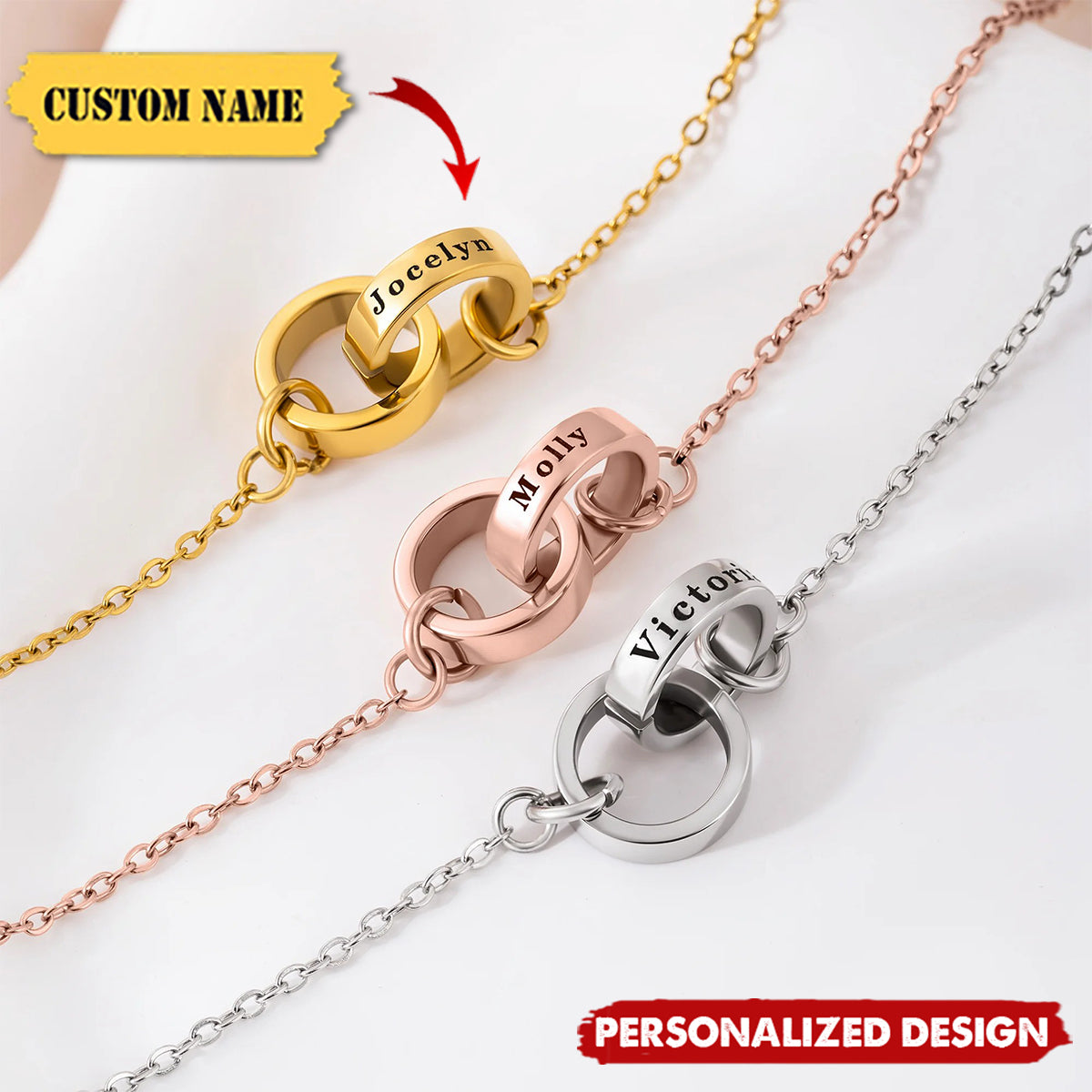 Personalized Double Circle Bracelet — Custom Name Valentine’s Day Gift