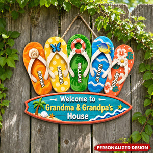 Personalized Summer Tropical Flip Flop Welcome Door Sign