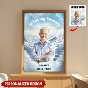 Personalized In Loving Memory Angel Wings Poster – Custom Memorial Gift with Photo