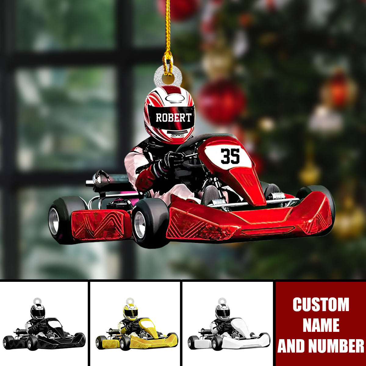 Personalized Go-Kart Ornament – Custom Name & Number Racing Gift for Drivers